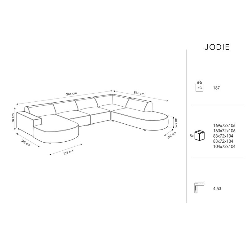 Jodie 7 Seater Corner Sofa, Right Hand Facing, Dark Grey