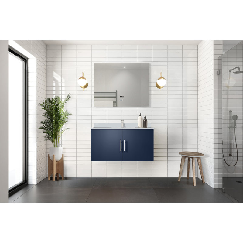 Geneva 36" Navy Blue Floating Bathroom Vanity with White Quartz Top