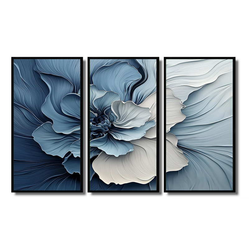«Blue White Coastal Garden Of Flowers II - Abstract Botanicals», ensemble de reproductions d'art mural, H 40 po x l 60 po