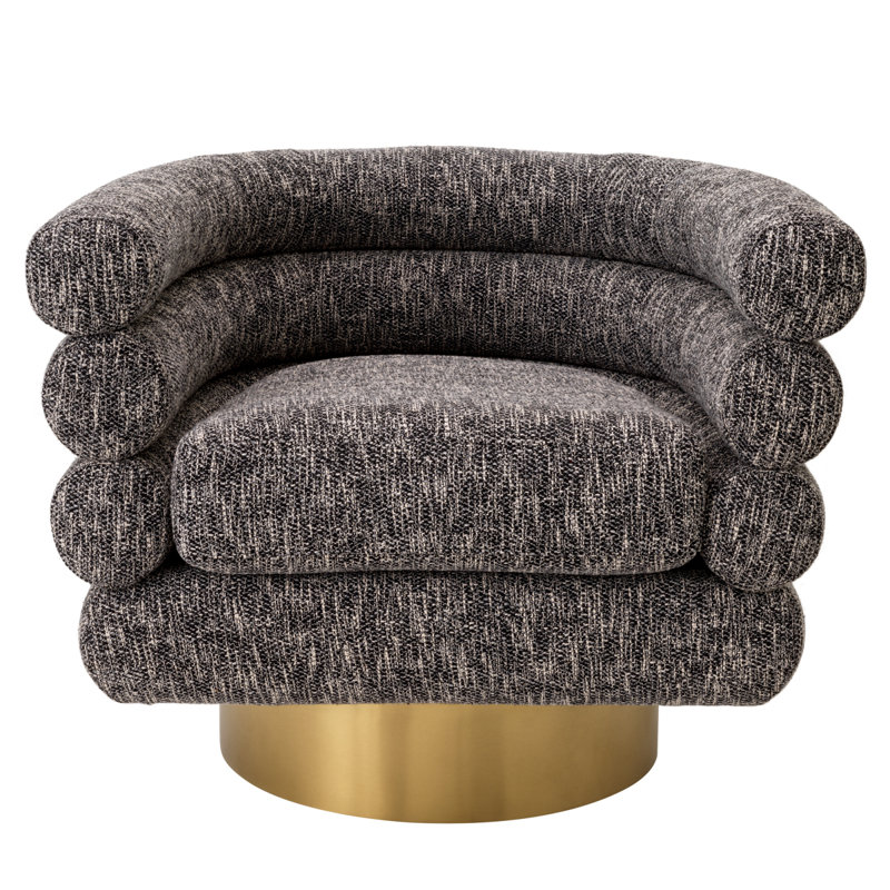 Fauteuil demi-tonneau pivotant de 34,25 po Maguire, Mélange de coton noir Cambon
