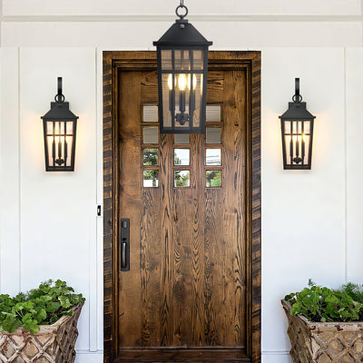3 - Light 21''H Adjustable Black Iron ETL Outdoor Hanging Lights with Clear Tempered Glass and Dusk to Dawn