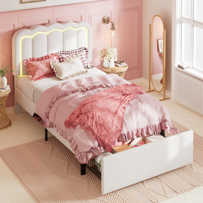 Base de lit tapissier avec rangement et tête de lit réglable en velours à DEL