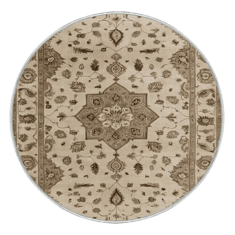 Machine Washable Tabriz Beige Area Rug, Round 4'