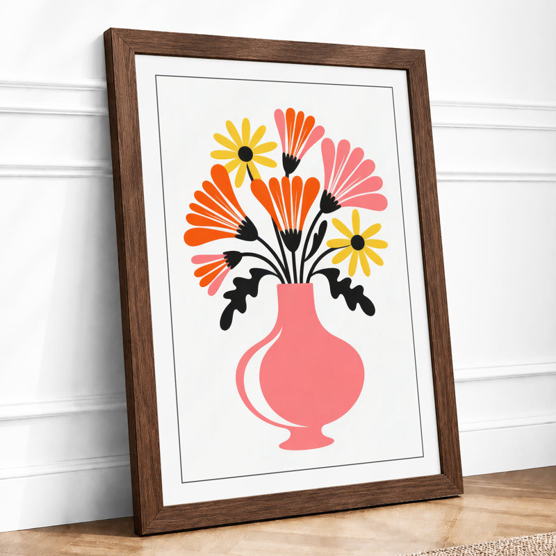 Blooms in Pink Mid-Century - Framed Print, A3 - 42.0 x 29.7 cm, Walnut