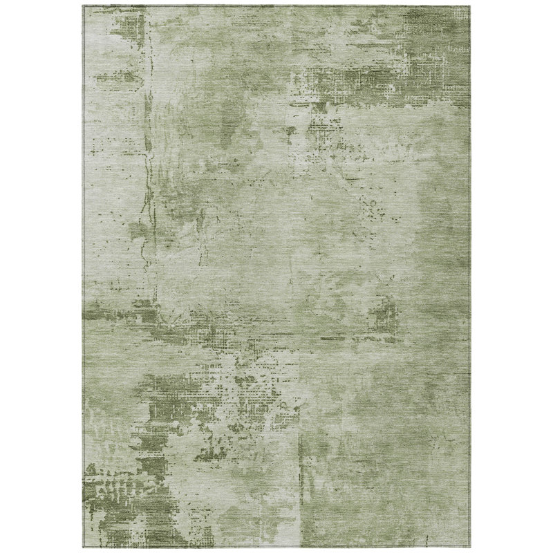 Tapis extérieur lavable abstrait vert olive et ivoire 10 pi x 14 pi