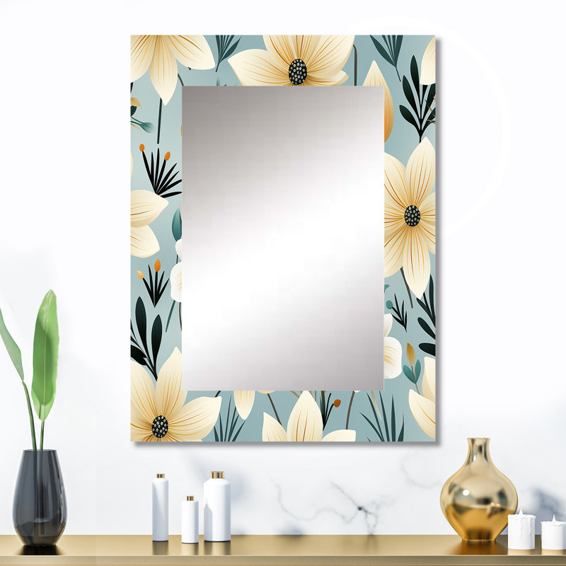 Alnetia Ivory Coastal Harmony Floral Pattern - Floral Unique Wall Mirror, Floral Mirror, Printed Metal Art, 32" x 24"