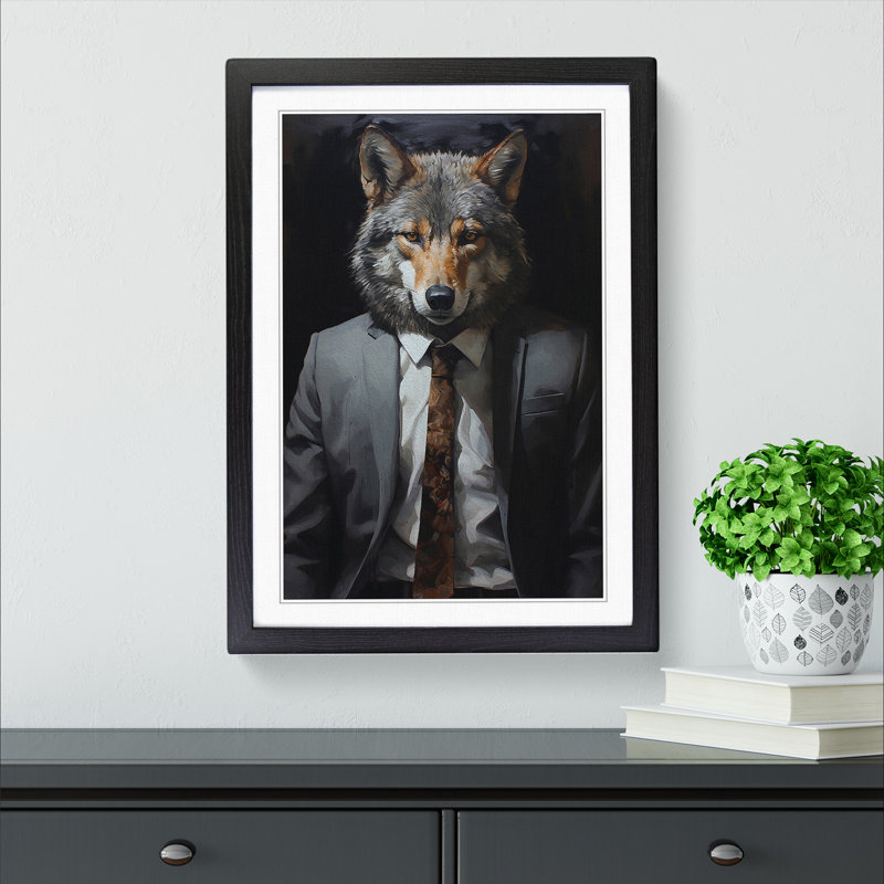 Wolf in a Suit Painting No.4 - Framed Print, Black, 34cm H x 25cm W x 2cm D