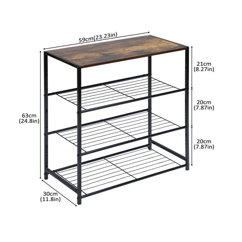 12 Pair Shoe Rack, Rustic Brown/Black