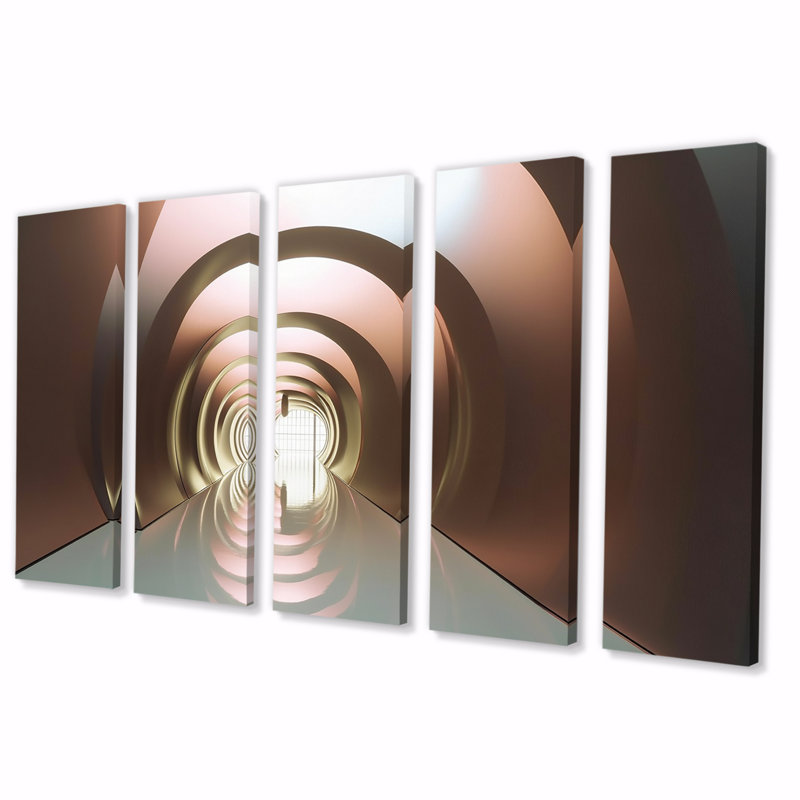 Futur minimaliste, architecture rose rétro, art mural toile futuriste, 5 panneaux égaux