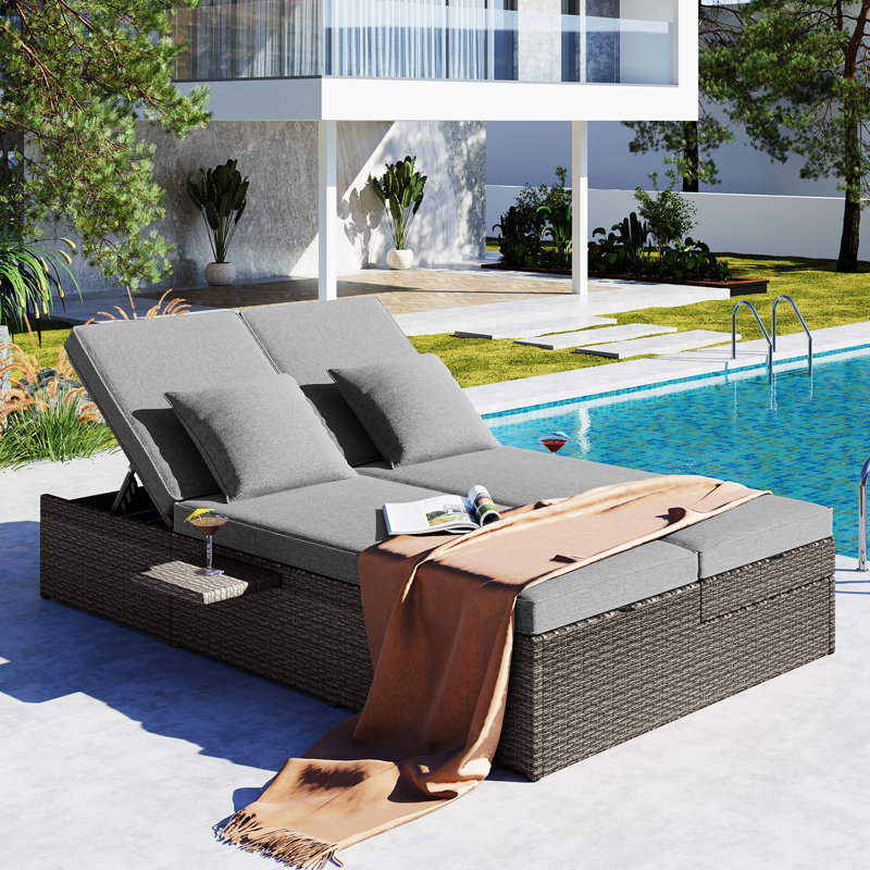 Chaise longue d'extérieur en osier 2 places, Gris