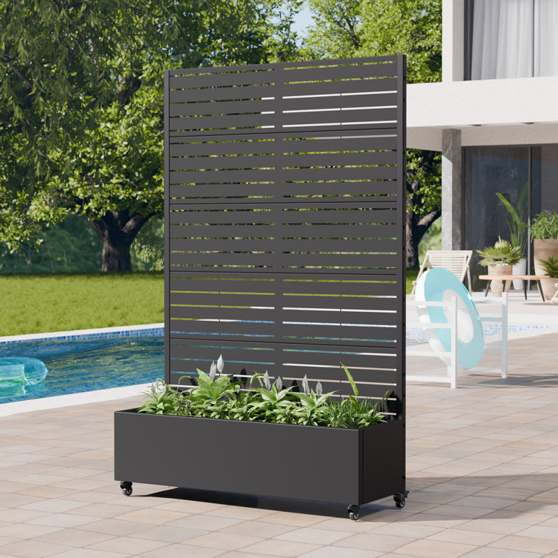 Boîte à fleurs en métal avec treillis et roues 47 l x 16 po, H 72 po x l 47 po x L 16 po