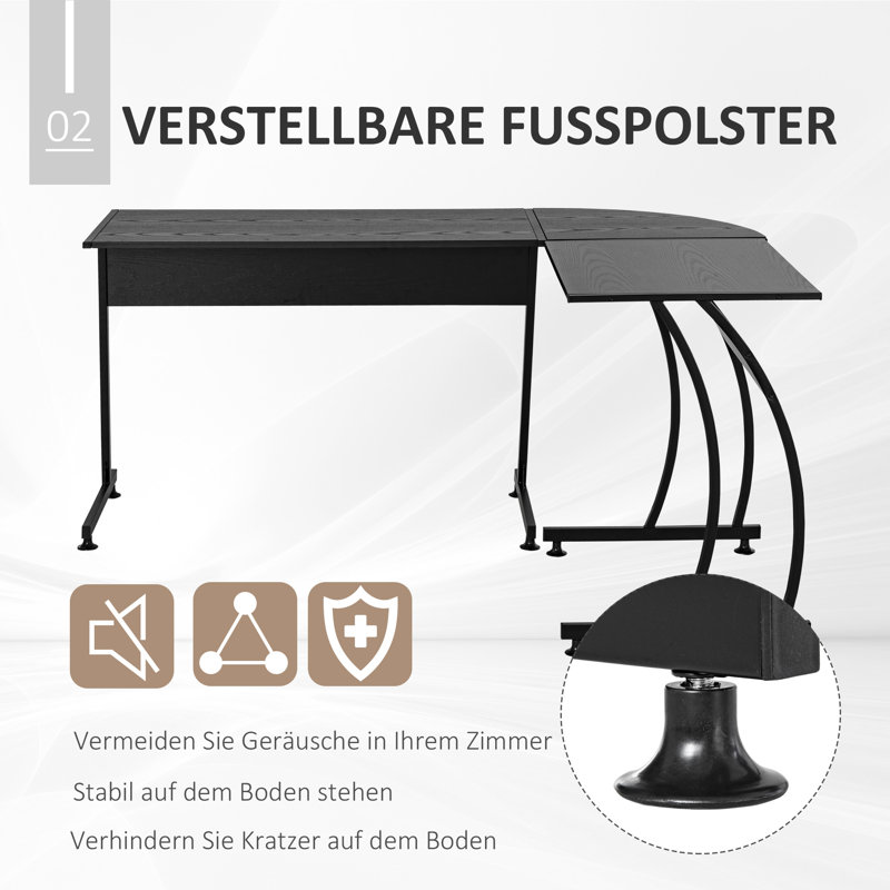 L-Shaped Computer Desk, Black, Black