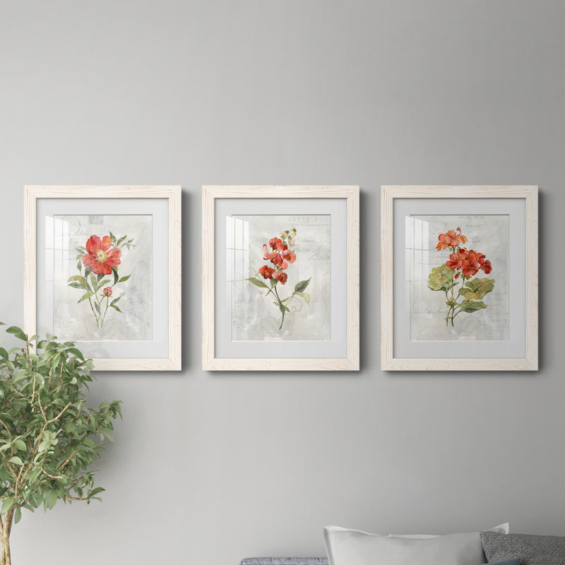 Lin géranium - ensemble de 3 cadres photo, H 37,5 po x l 82,5 po x P 1,5 po, Blanc