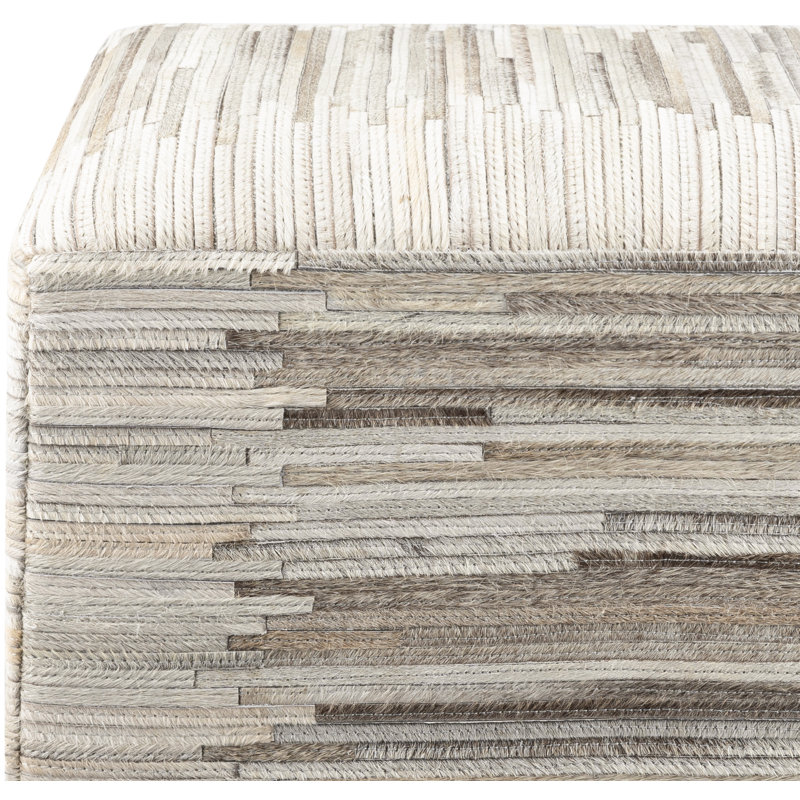 Liv Upholstered Pouf, Cream Leather Match