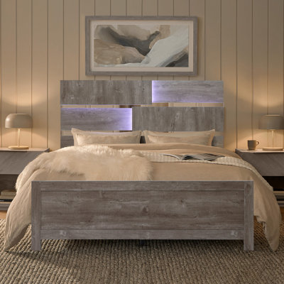 Farmhouse Queen Size Bed with LED Lights