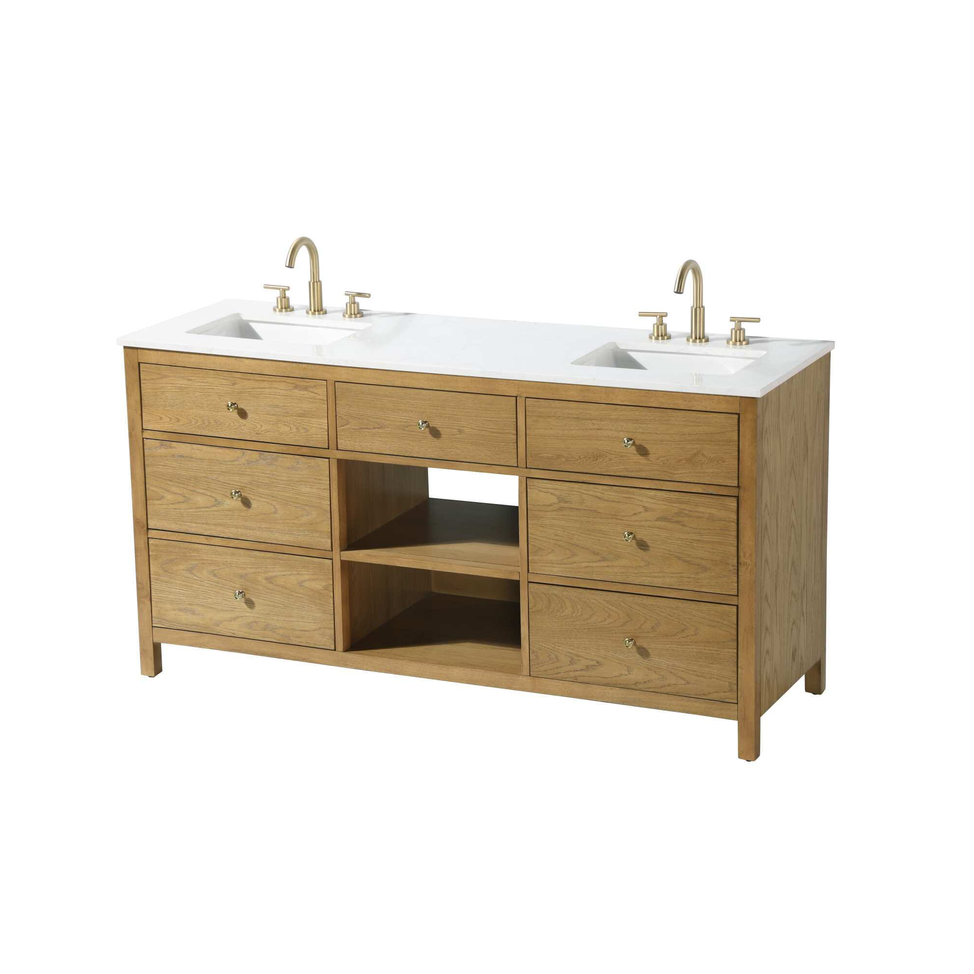 Double Bathroom Vanity, Honey Teak/Gold, 60"