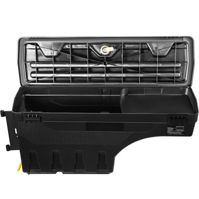 Rangement imperméable pour lit de camion ABS, 6,6 gallons, couvercle verrouillable, compatible avec 1500 2019 - 2021, côté conducteur, noir, boîte de rangement pour gants de protection, roue à compartiments multiples pour l'organisation