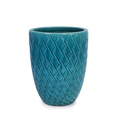 Cyan Ceramic Flowerpot With Glossy Finish, Ideal For Patio, Garden, And Balcony, All - Weather Durability, 16.56" L W 21.03" H Flowerpot, Built In Drainage,