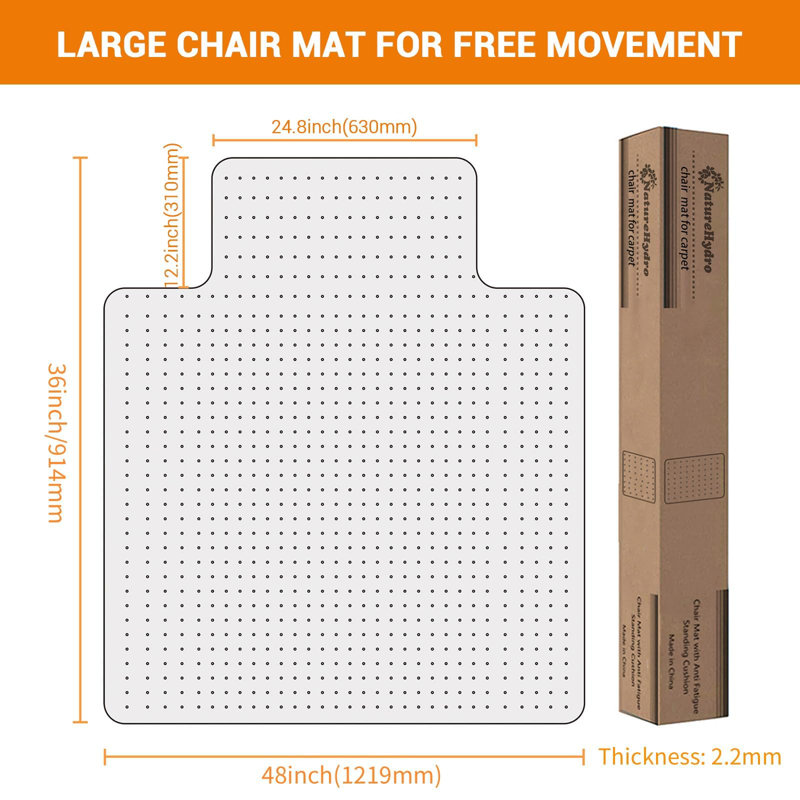 Tapis de chaise de bureau pour les planchers recouverts de tapis, tapis de chaise de bureau épais de 2,2 mm avec des clous pour tapis à poils courts, protecteur de plancher robuste à glissement facile