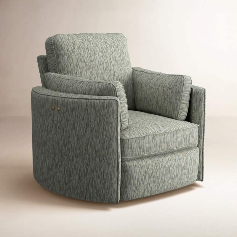 Vedika Push Back Kiln Dried Hardwood Swivel Barrel Recliner, Eggshell-28569, Power