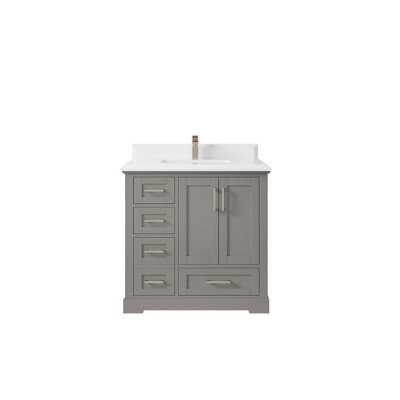 Boston 36 In. W X 22 In. D Center Sink Bathroom Vanity In Elephant Skin Gray With Cove Edge White Quartz