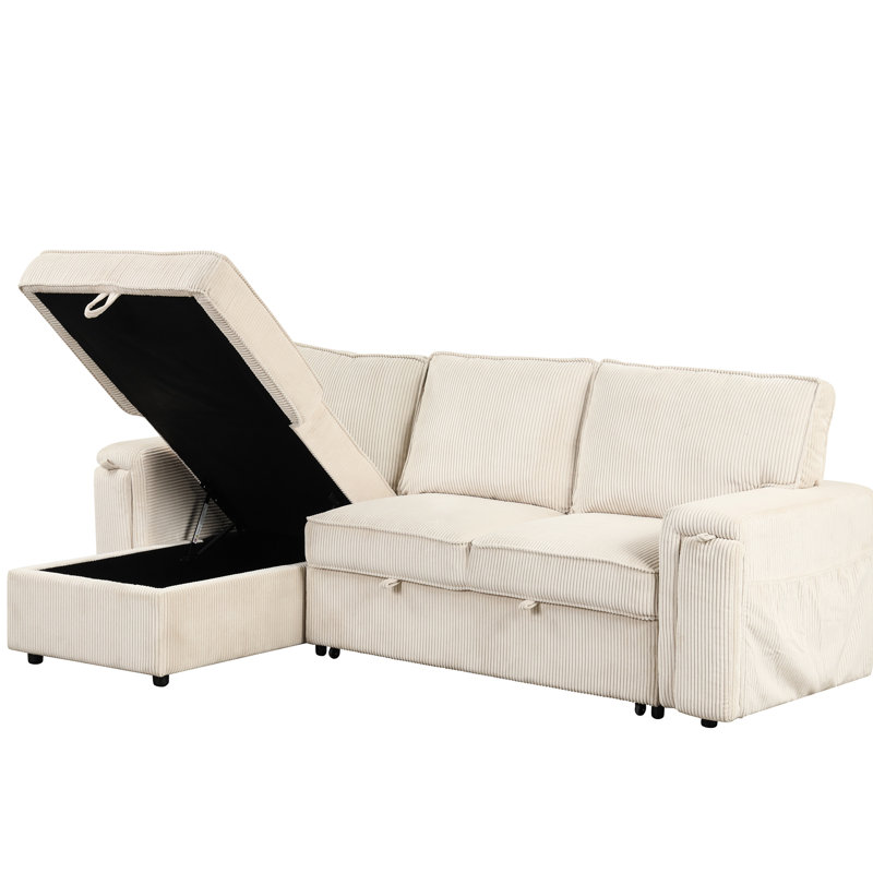 Canapé-lit beige avec rangement pratique pour accoudoirs et porte-gobelets - Canapé modulaire à 3 places, Beige