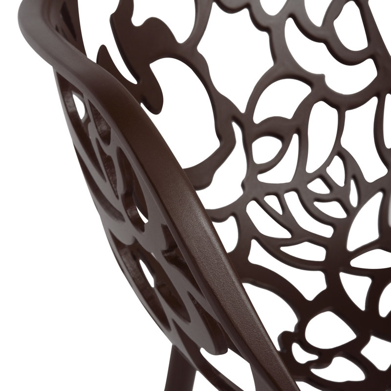 Rabia Patio Armchair – Floral Cutout Aluminum Stackable Dining Chair, UV Protected, Rust-Resistant, Indoor & Outdoor Use, Fully Assembled
