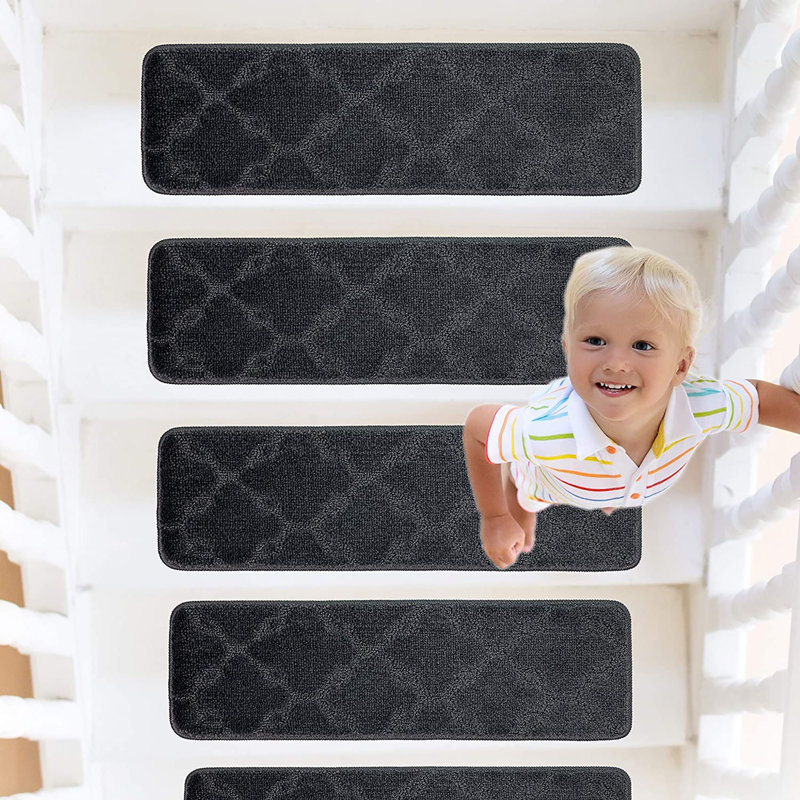 Tapis d'escalier, Gris foncé, 7 pièces incluses