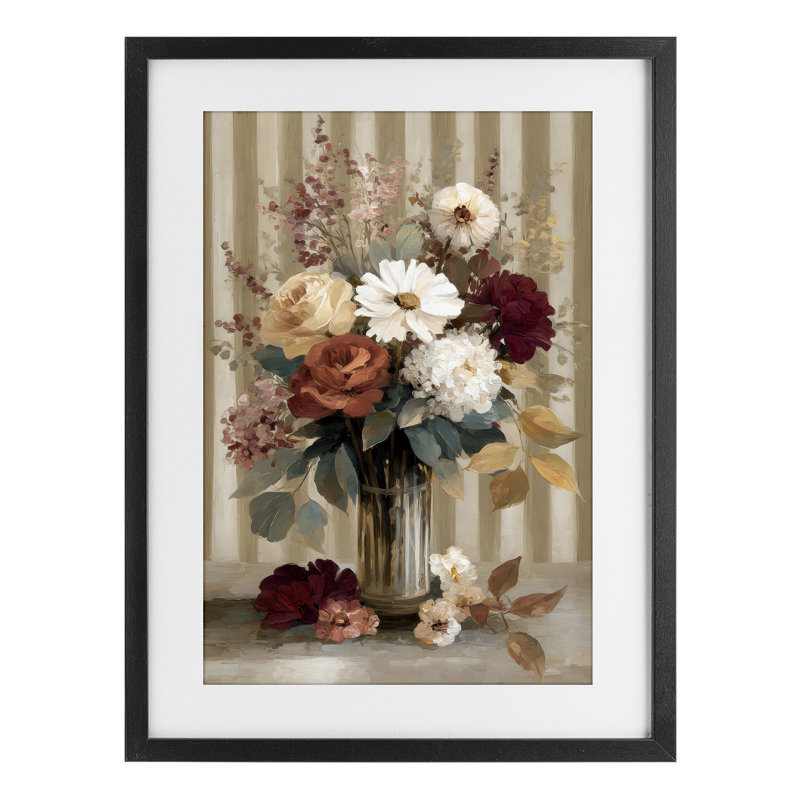 Arrangement rétro avec rayures, reproduction encadrée sous verre, design par Petal Prints Design, 23 x 17