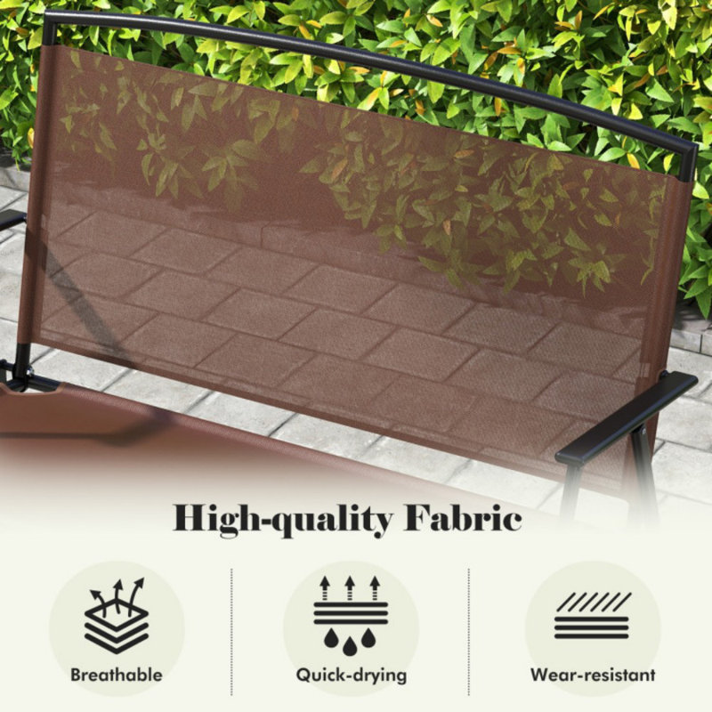 Brown Metal Foldable 2-Person Outdoor Garden Bench with Backrest and Armrests