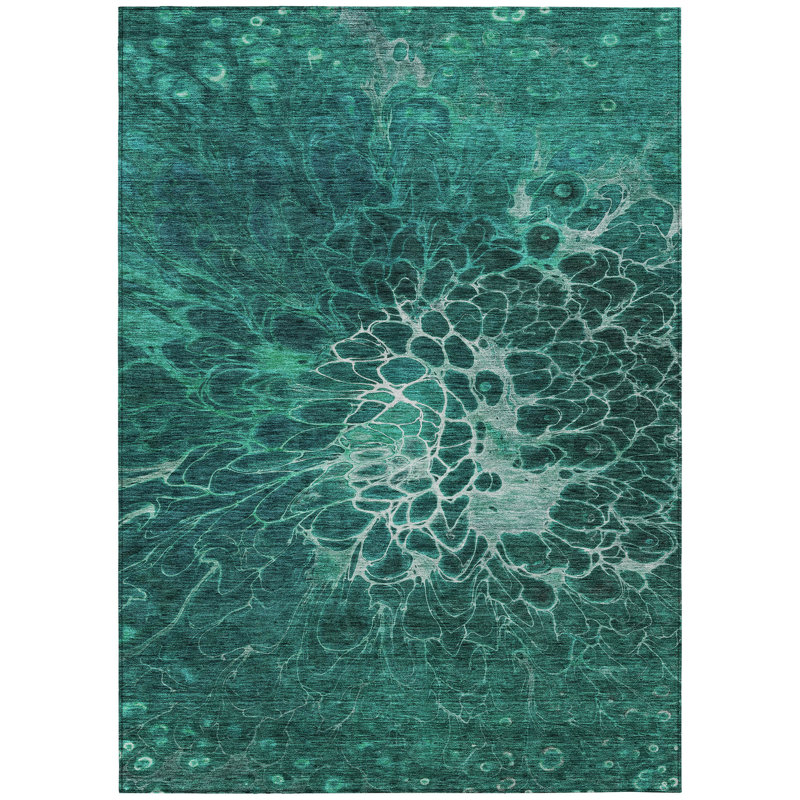Tapis extérieur lavable abstrait bleu turquoise et turquoise 10 pi x 14 pi bleu sarcelle