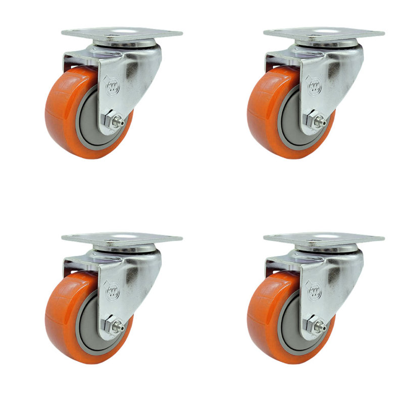 Ensemble de roulettes de service à roulettes pivotantes en polyuréthane orange 3 pouces