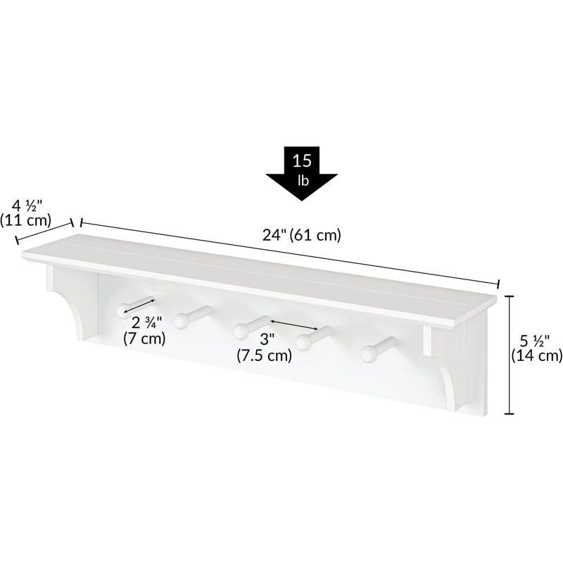 Atlanta 24'' Wide 5 - Hook Wall Mounted Coat Rack with Shelf, White
