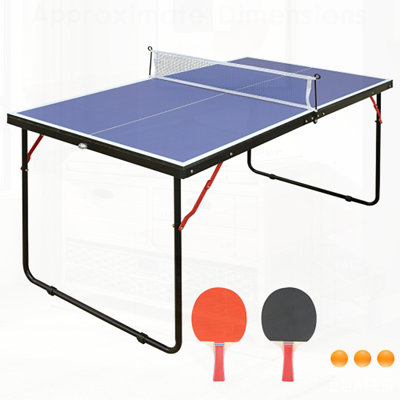 Foldable Table Tennis Table, Suitable Ping Pong Table with Net and 2 Table Tennis Bats Easy to Store