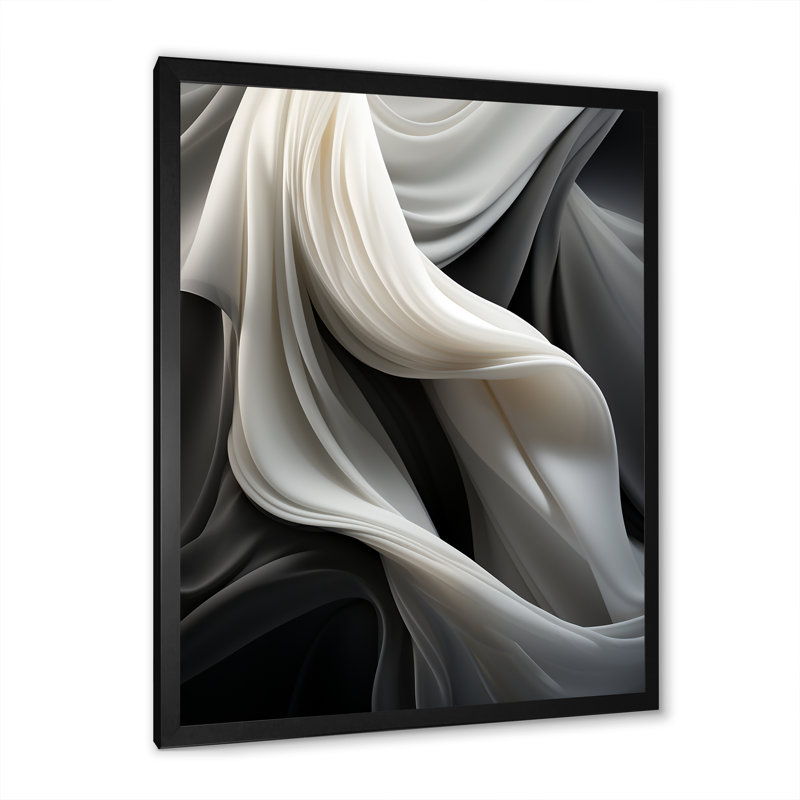 Gris, apaisant, ombres III, art mural abstrait, Cadre simple noir, H 20 po x l 12 po x P 1 po