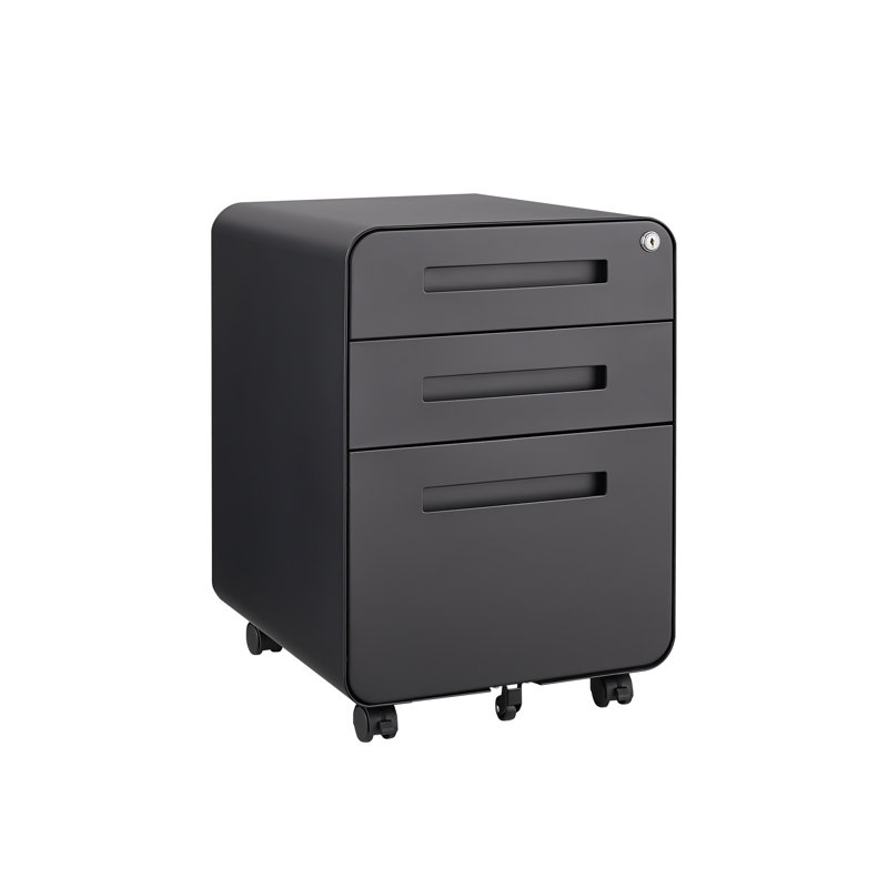 3-Drawer Mobile File Cabinet With Lock - Legal & Letter Size Storage For Home Office, Fully Assembled, Black