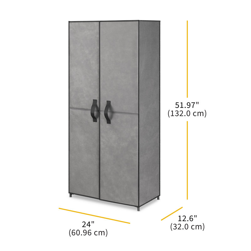 7-Tier Covered Accessory Wardrobe and Shoe Storage Rack with Doors - Gray