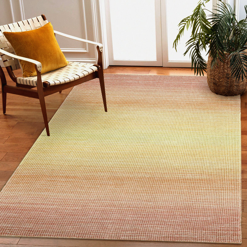 Tapis orange / vert / rouge en laine tissé à la main Groggan, Rectangle 7 pi 6 po x 9 pi 6 po