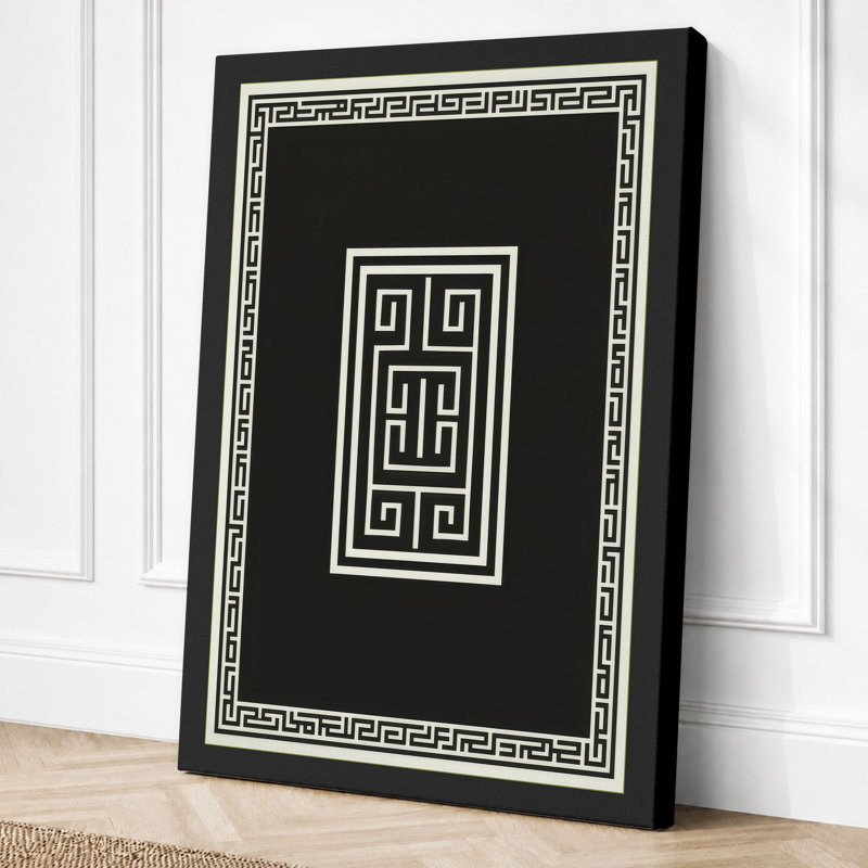 Greek Key Pattern Geometric - Wrapped Canvas, 18x12 - 45.7 x 30.5 cm, Black Border