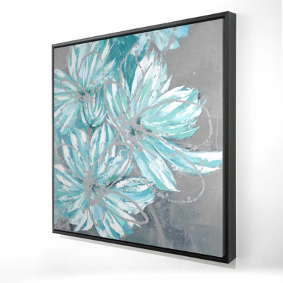 " Three Little Abstract Blue Flowers "
