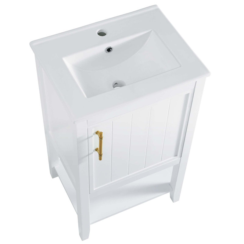 Meuble-lavabo de 20 po avec lavabo, armoire de salle de bain avec porte à fermeture douce, support de rangement et tablette ouverte