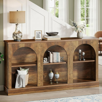 Brown Wooden Long Table With A Farmhouse Style, Three-Tiered Storage, Can Be Used As An Entryway Table Or A Table Behind The Sofa, Suitable For Living Room And Hallway.