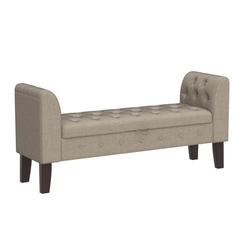 Upholstered Storage Bench with Armed, Oatmeal