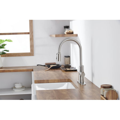 Robinet d'évier de cuisine avec douchette extractible en nickel brossé
