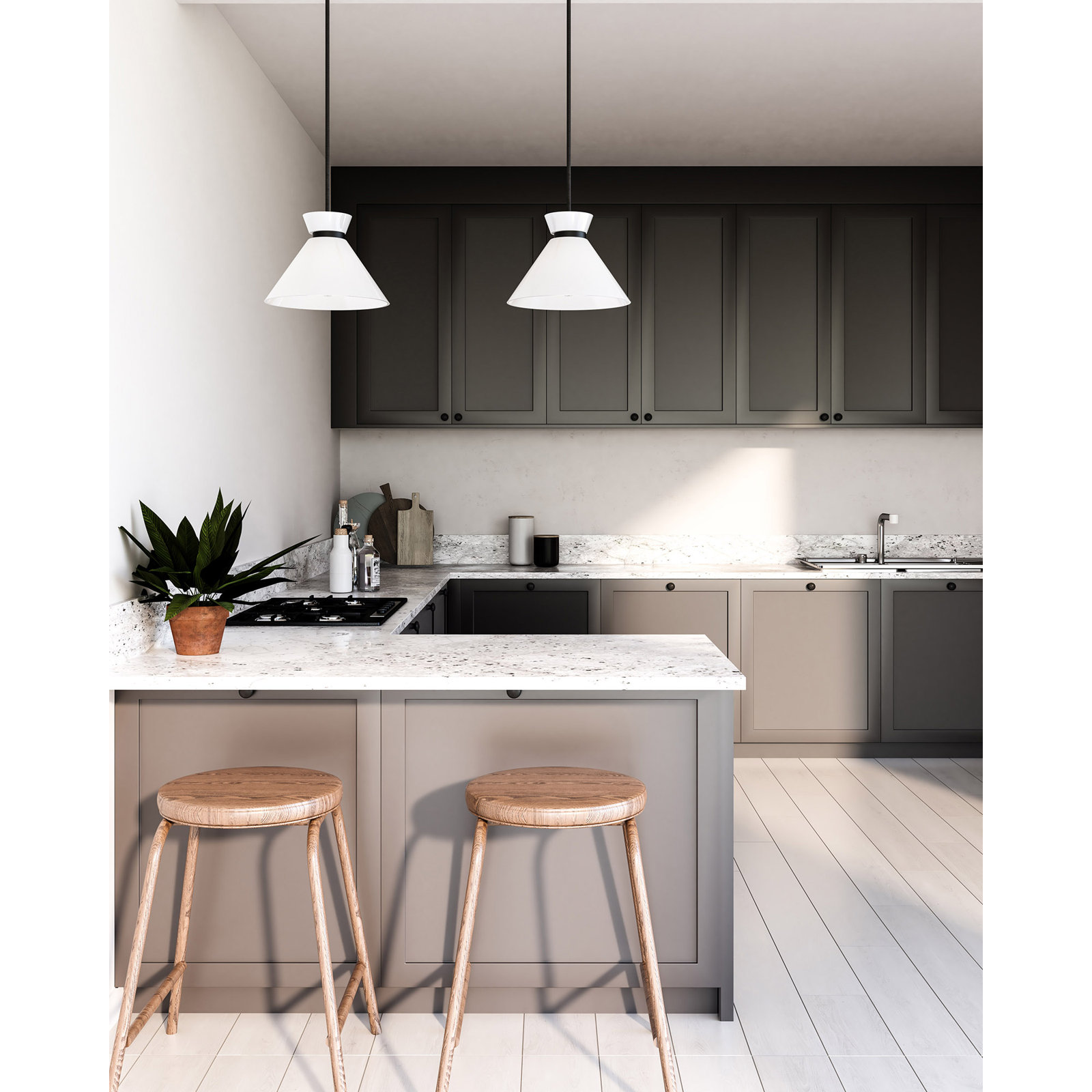 Rafaella Single Light Glass Pendant, 5.625" H x 8" W x 8" D, Matte Black