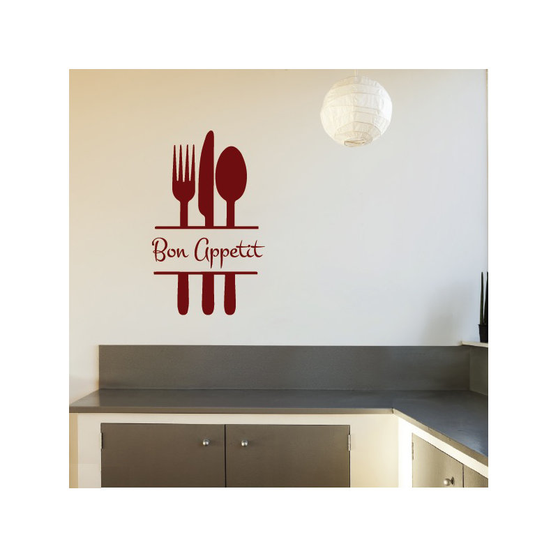 Décalcomanie murale de cuisine bon appetit, H 36 po x l 22 po x P 0,01 po, Noir
