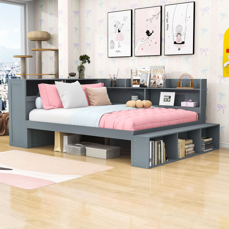 Lit de jour double avec rangement et ports USB, Grey