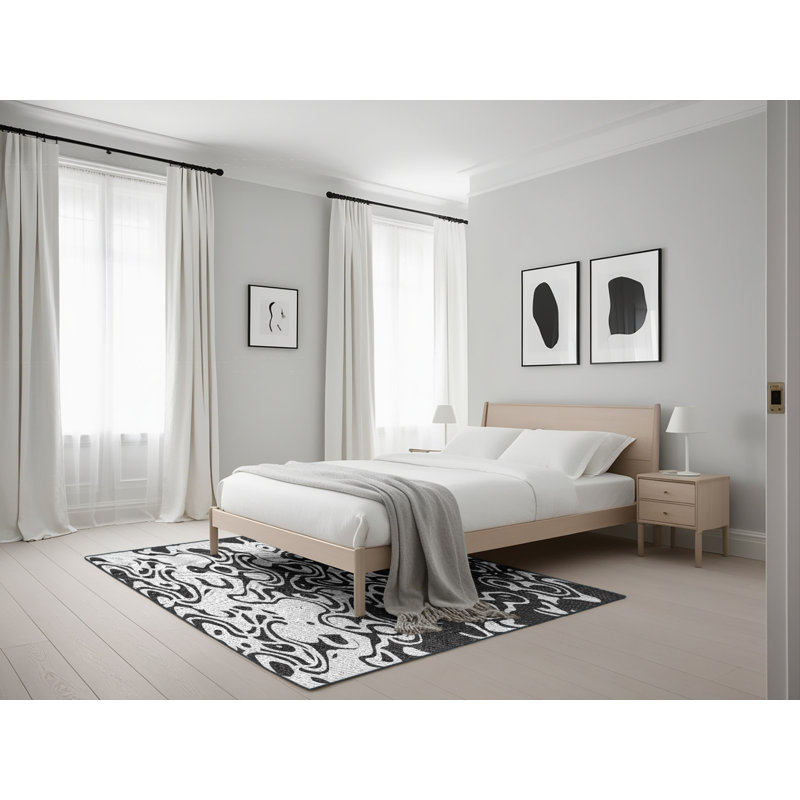Tapis abstrait noir / gris, Rectangle 5 pi x 7 pi
