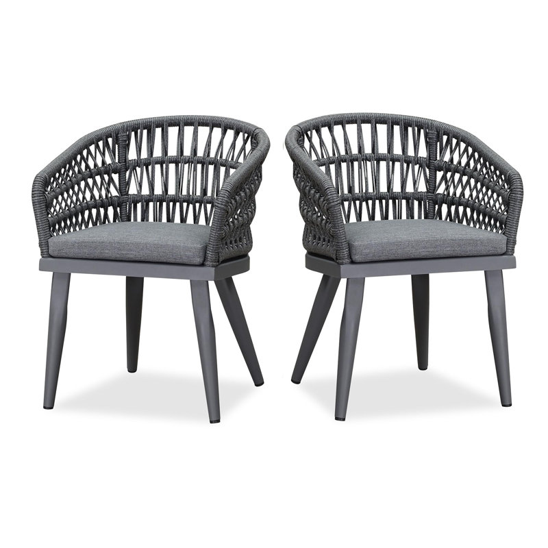 Bayou Breeze Patio Dining Chairs Set Of 2 With Outdoor Aluminium Frame All-weather Woven Rattan And Cushions For Garden Yard Indoor Decor Kitchen Gray
