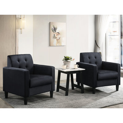 Salon avec fauteuils en velours noir et table de bout en marbre, fauteuil de l 27,5 po x P 27,5 po, H 31,5 po, l 19 po x P 19 po, mobilier de table: